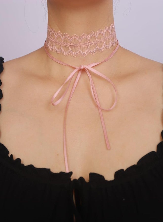 Beryuan Vintage Lace Bow-knot Collar Choker Necklace - Gothic Lace Pattern - Halloween Costume for Women (Pink) - Image 2