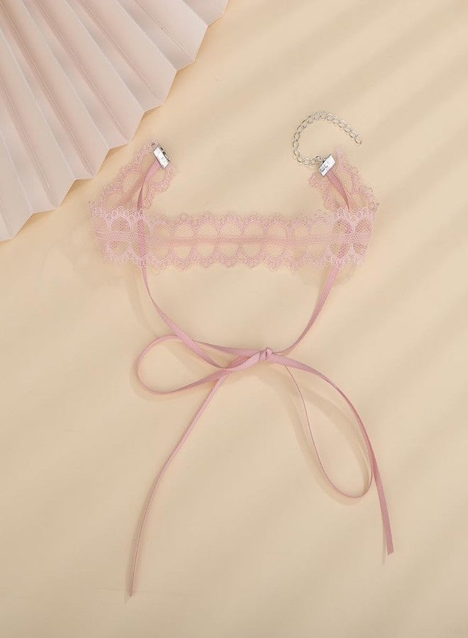 Beryuan Vintage Lace Bow-knot Collar Choker Necklace - Gothic Lace Pattern - Halloween Costume for Women (Pink) - Image 4