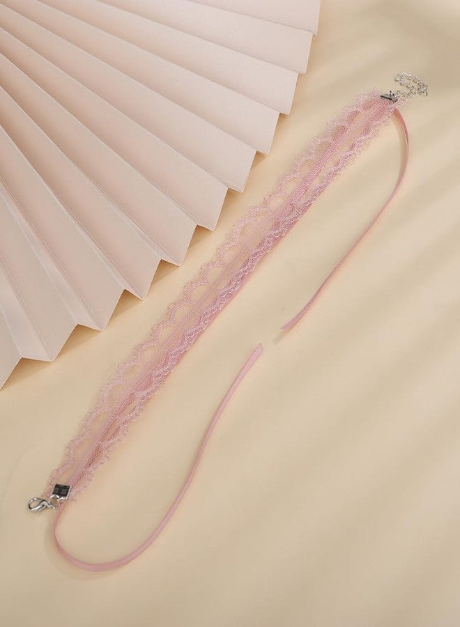 Beryuan Vintage Lace Bow-knot Collar Choker Necklace - Gothic Lace Pattern - Halloween Costume for Women (Pink) - Image 5