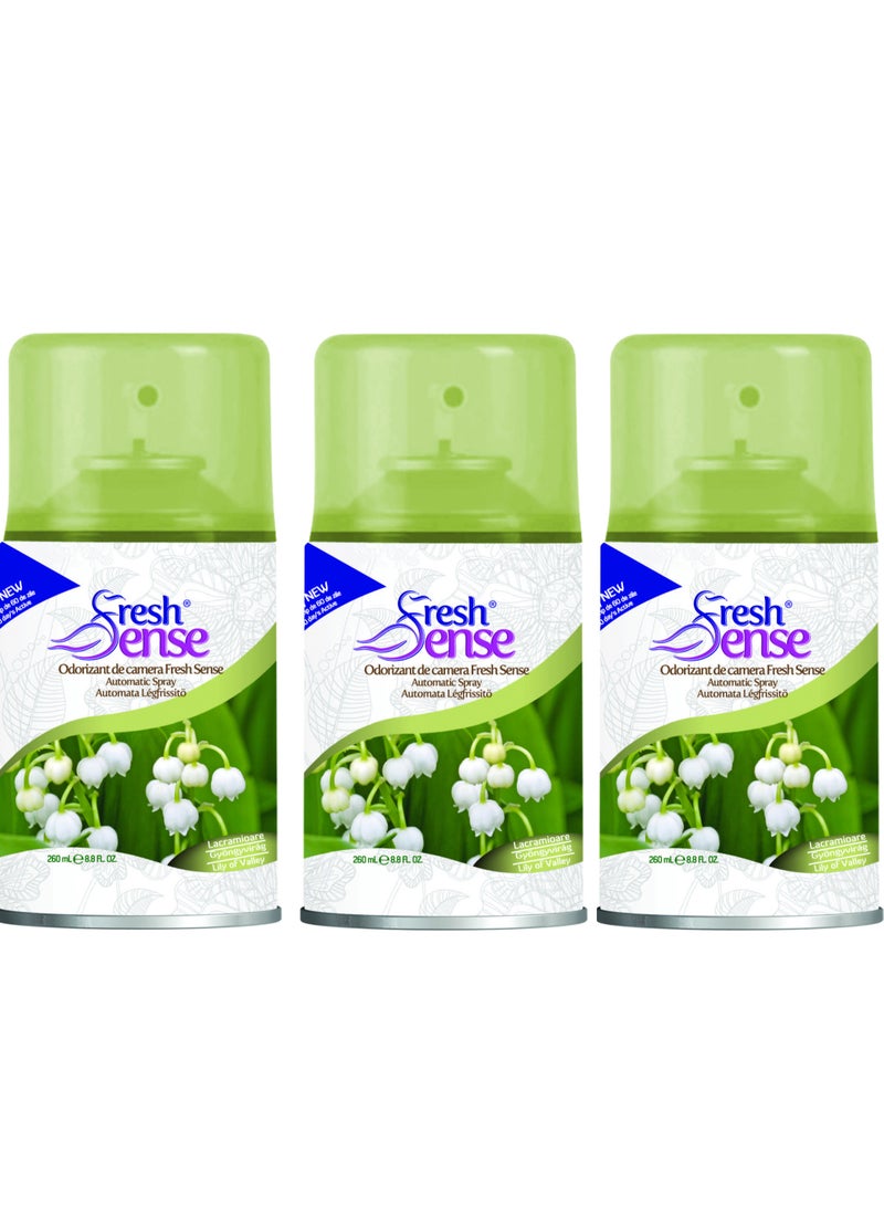 Fresh Sense LILY OF VALLEY Refill - PACK of 3 x 260ml - Automatic Spray Auto Spray Air Freshener for Home Bathroom Toilet Office Neutralizes Bad Odors FRESH SENSE  - Image 1