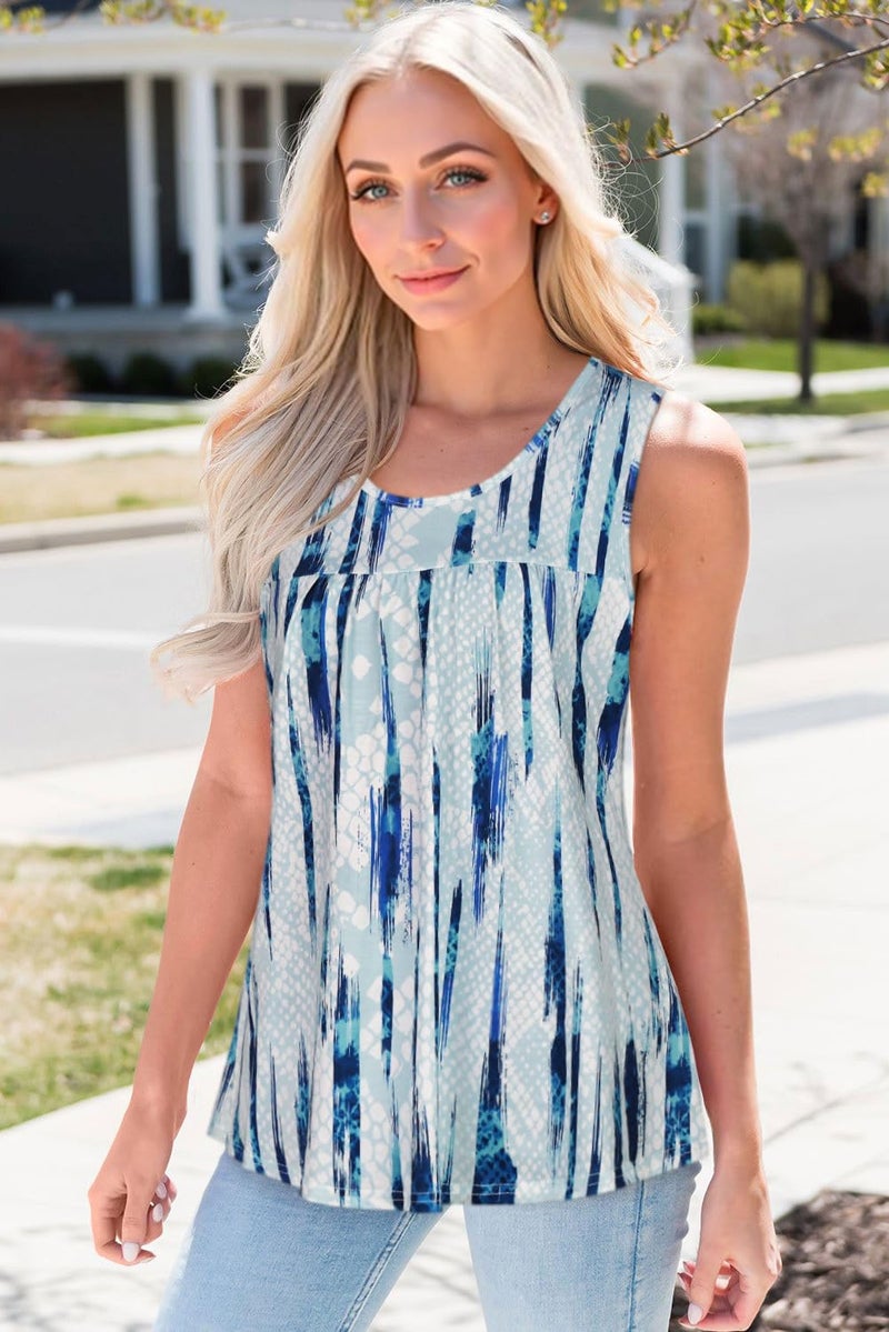 CHICGAL Women Casual Tops Camisole Tanks Summer Sleeveless Tops for Leggings Beach Wear(Blue Line White,XXL) - Image 4