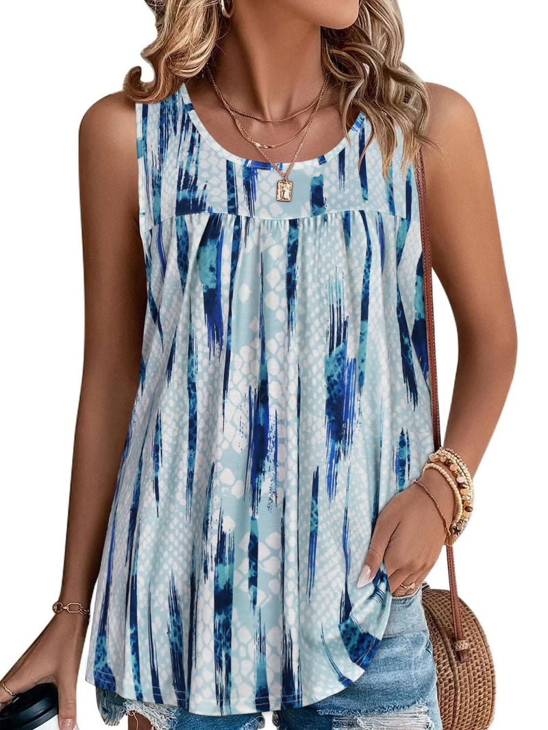 CHICGAL Women Casual Tops Camisole Tanks Summer Sleeveless Tops for Leggings Beach Wear(Blue Line White,XXL) - Image 1