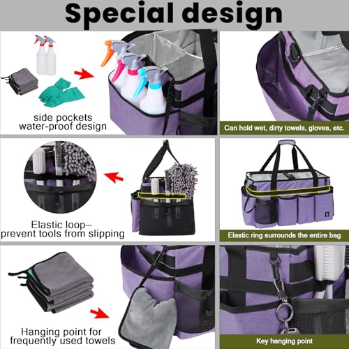 Timoxi Extra large Cleaning Caddy Bag Built-in Sturdy Support Board, Cleaning Organizer with Detachable Divider, Cleaning Supply Tote with Adjustable Shoulder Strap (Purple, 19'' x 11'' x 11'') - Image 5
