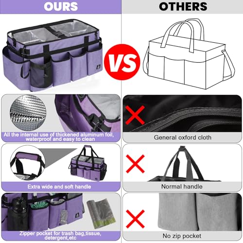 Timoxi Extra large Cleaning Caddy Bag Built-in Sturdy Support Board, Cleaning Organizer with Detachable Divider, Cleaning Supply Tote with Adjustable Shoulder Strap (Purple, 19'' x 11'' x 11'') - Image 4