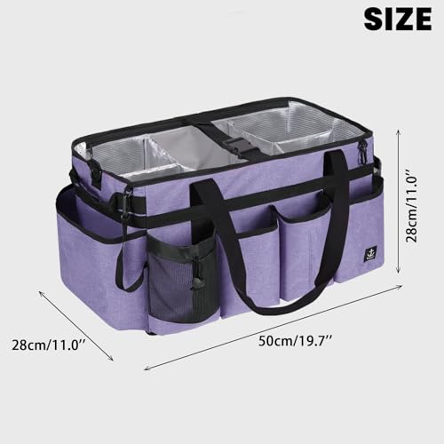 Timoxi Extra large Cleaning Caddy Bag Built-in Sturdy Support Board, Cleaning Organizer with Detachable Divider, Cleaning Supply Tote with Adjustable Shoulder Strap (Purple, 19'' x 11'' x 11'') - Image 2
