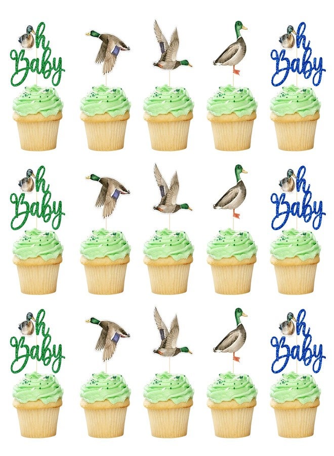 FOZEE Duck Cupcake Toppers, Mallard Duck Cake Picks for Baby Shower, Welcome Baby Boy Toothpicks, It'a A Boy, Duck Themed Baby Shower Party Decoration, 20Pcs - Image 1
