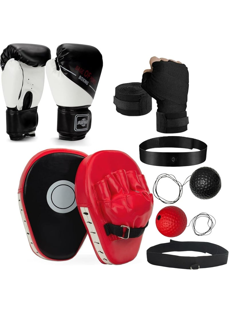 Oasisgalore 4-in-1 Kids Boxing Gloves and Punching Mitts Set, Boxing Pads with Boxing Reflex Ball, Kids Boxing Equipment Set with Hand Wrap for MMA Training, Karate - Image 1