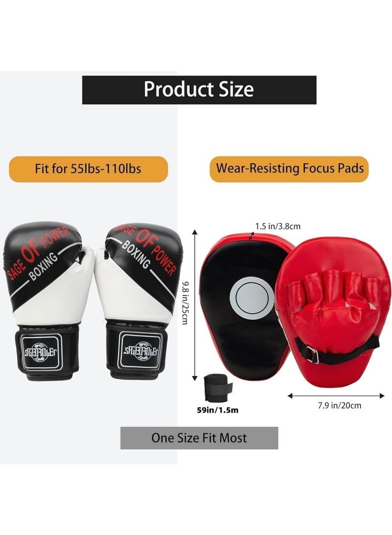 Oasisgalore 4-in-1 Kids Boxing Gloves and Punching Mitts Set, Boxing Pads with Boxing Reflex Ball, Kids Boxing Equipment Set with Hand Wrap for MMA Training, Karate - Image 4