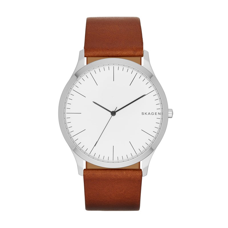 Skagen Men's Jorn Quartz Three-Hand Silver Stainless Steel and Brown Leather Band Watch (Model: SKW6331) - Image 1