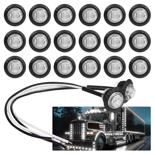 TMH (Pack of 20) TMH 3/4 Inch Mount White LED Clearance Bullet Marker lights, Side LED marker lights for trailer Truck RV Car Bus Van - Image 1