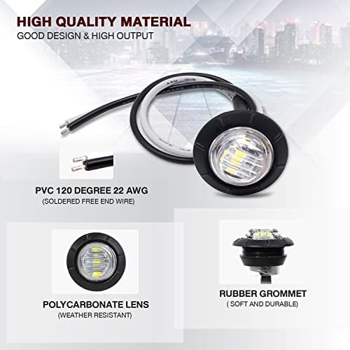 TMH (Pack of 20) TMH 3/4 Inch Mount White LED Clearance Bullet Marker lights, Side LED marker lights for trailer Truck RV Car Bus Van - Image 3