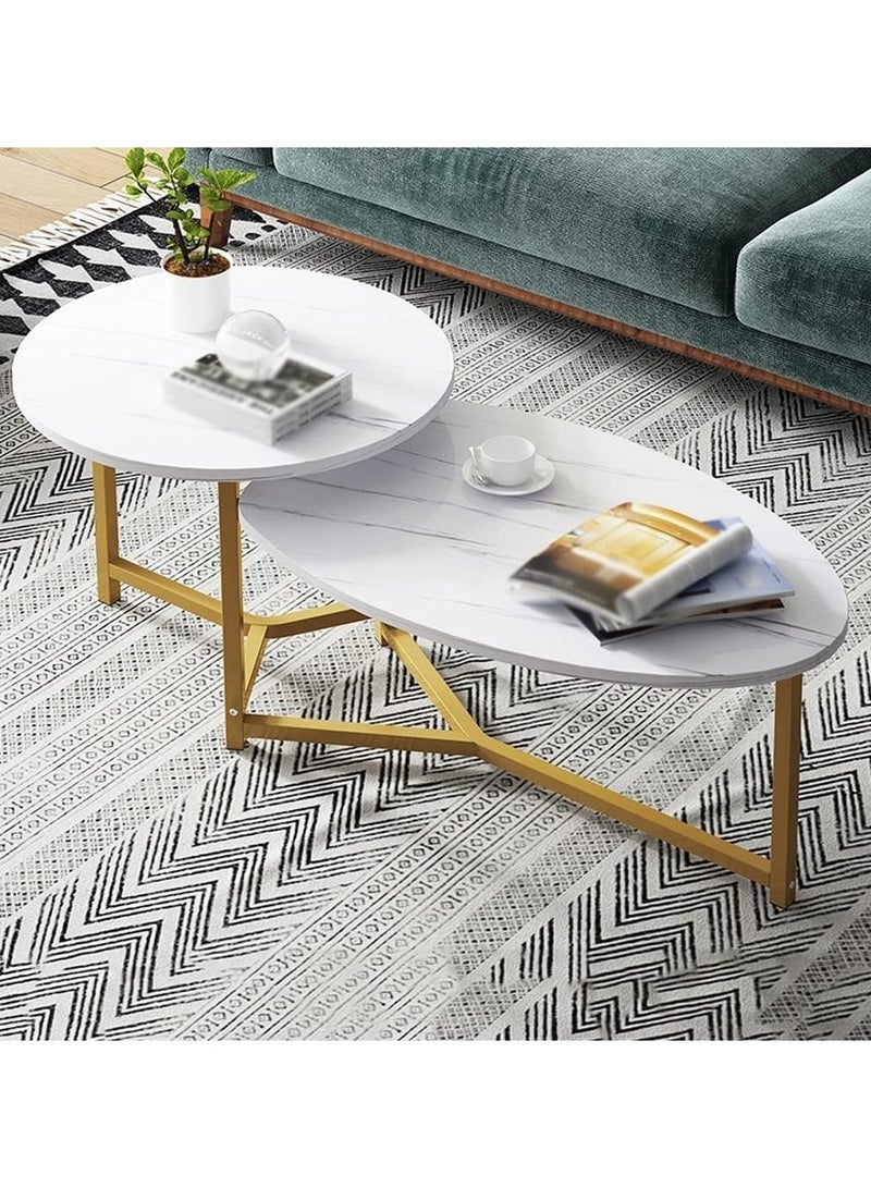 DubaiGallery Coffee Table Set of 2, Wood Metal Side Table Round Set, Table Combination for Living Room, Balcony, Small Set of Table Set, Living Room Table Modern Industrial Style Side Table Round - Image 2