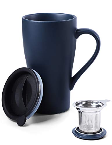 ARRADEN Tea Cup with Infuser and 2 Lids, 18oz Large Tea Infuser Mug, Tea Strainer Cup for Loose Leaf, Travel Mug with Teabag Holder (Royal Blue) - Image 1