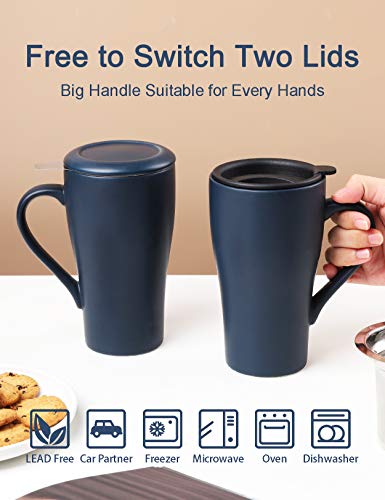 ARRADEN Tea Cup with Infuser and 2 Lids, 18oz Large Tea Infuser Mug, Tea Strainer Cup for Loose Leaf, Travel Mug with Teabag Holder (Royal Blue) - Image 2