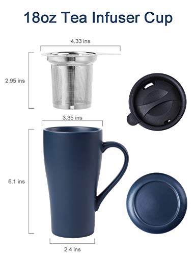 ARRADEN Tea Cup with Infuser and 2 Lids, 18oz Large Tea Infuser Mug, Tea Strainer Cup for Loose Leaf, Travel Mug with Teabag Holder (Royal Blue) - Image 4