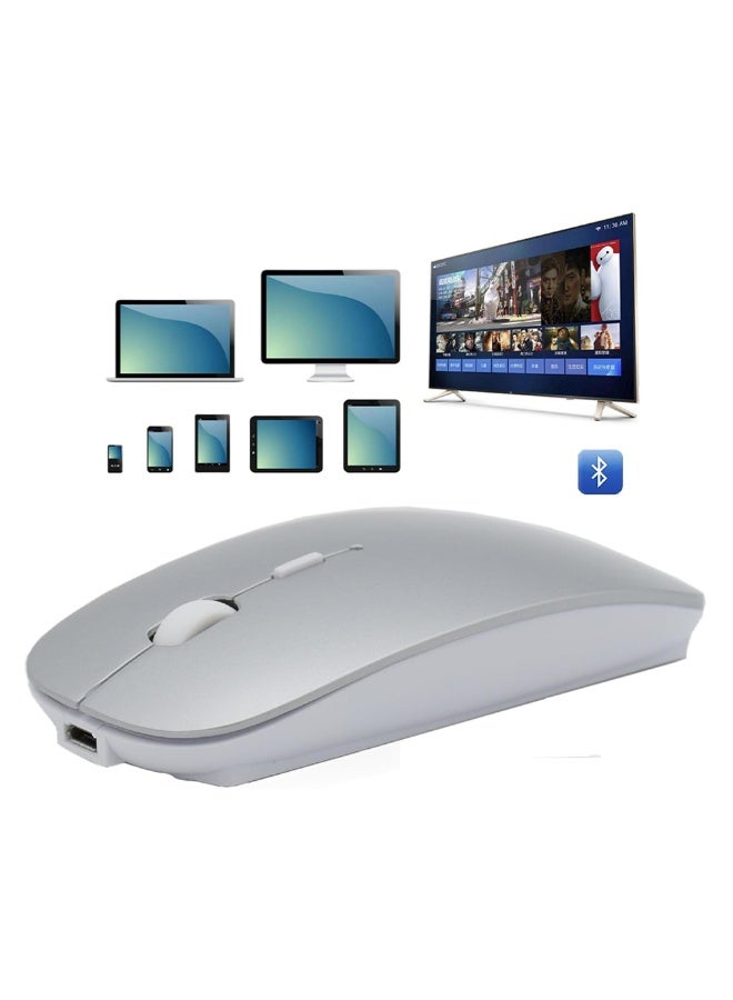 Wireless Bluetooth Mouse, Bluetooth 5.1 + 2.4GHz USB Wireless Receiver, Type-C Rechargeable Silent Bluetooth Wireless Mouse for PC, Laptop, Tablet, Mobile Phone, 3 Presets Adjustable DPI (Silver) - Image 3