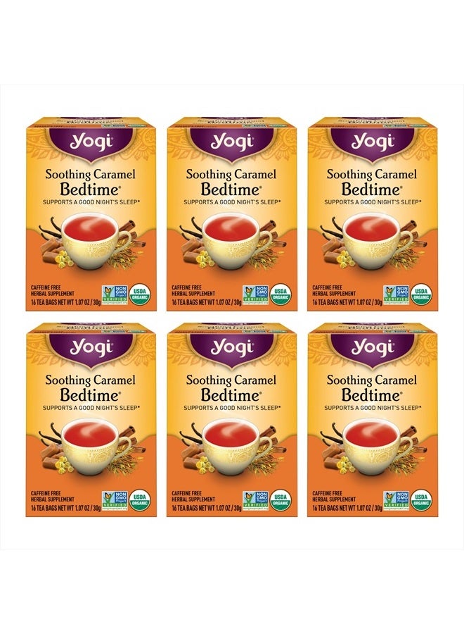 YOGI Tea Soothing Caramel Bedtime Tea - 16 Tea Bags per Pack (6 Packs) - Calming Sleep Tea - Supports Good Sleep - Includes Chamomile Flower, Rooibos Leaf, Roasted Chicory Root & More