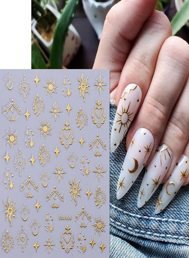 6 Sheets Star Sun Nail Art Stickers Decals 3D Self-Adhesive Stars Nail Supplies Stickers with Nail Design Black Gold Laser Silver Star Nail Decals for Women DIY Acrylic Nail Art Supplies Decorations - Image 4