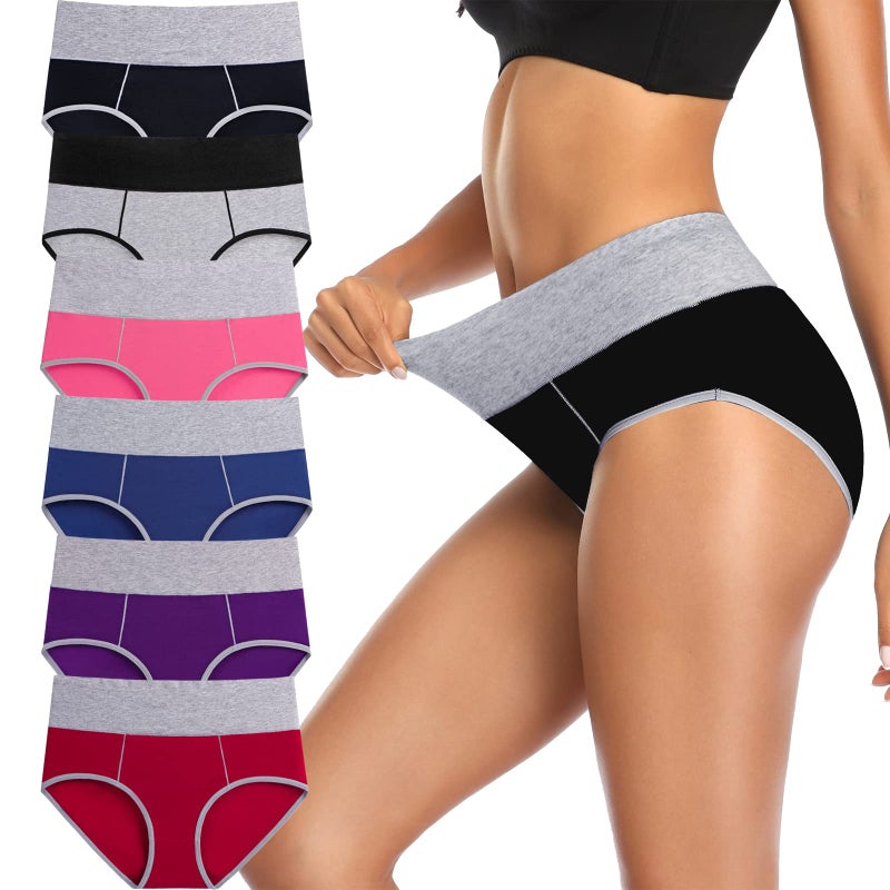Annenmy Tummy Control Postpartum Underwear for Women Cotton High Waisted Underwear Full Coverage Briefs Ladies underwear Panties Plus Size, Black/Gray/Pink/Navy Blue/Purple/Red, XX-Large - Image 1