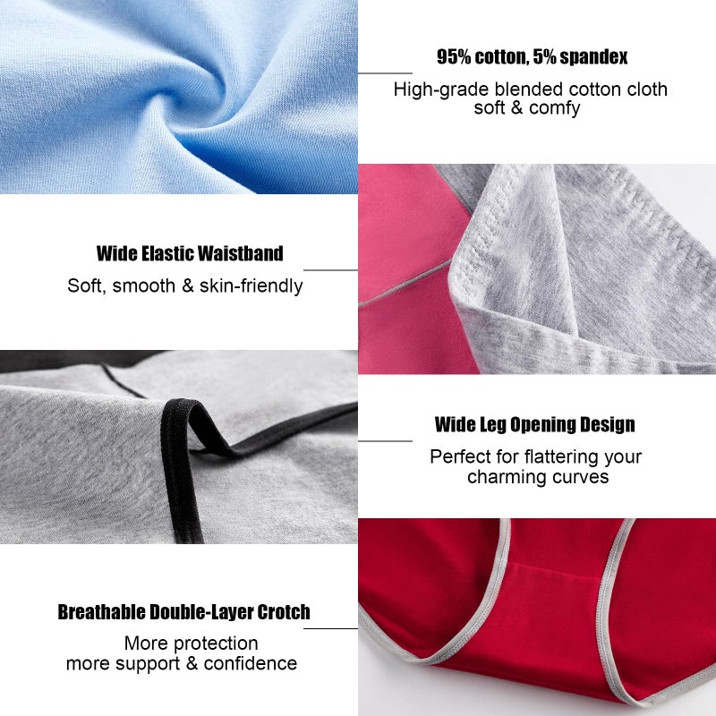 Annenmy Tummy Control Postpartum Underwear for Women Cotton High Waisted Underwear Full Coverage Briefs Ladies underwear Panties Plus Size, Black/Gray/Pink/Navy Blue/Purple/Red, XX-Large - Image 5