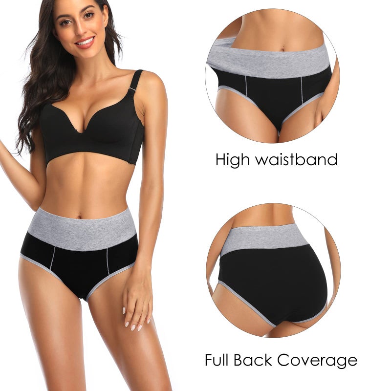 Annenmy Tummy Control Postpartum Underwear for Women Cotton High Waisted Underwear Full Coverage Briefs Ladies underwear Panties Plus Size, Black/Gray/Pink/Navy Blue/Purple/Red, XX-Large - Image 4