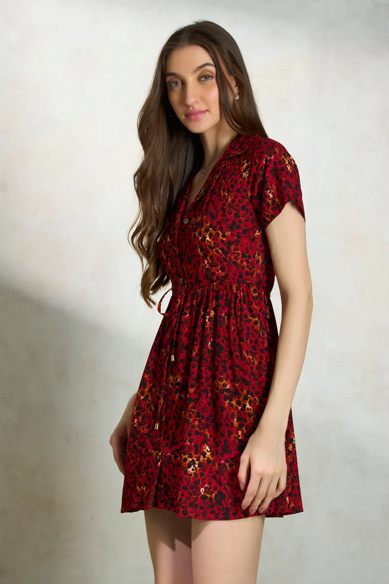 Virgio Viscose Animal Daywear Print Mini Dresses for Women