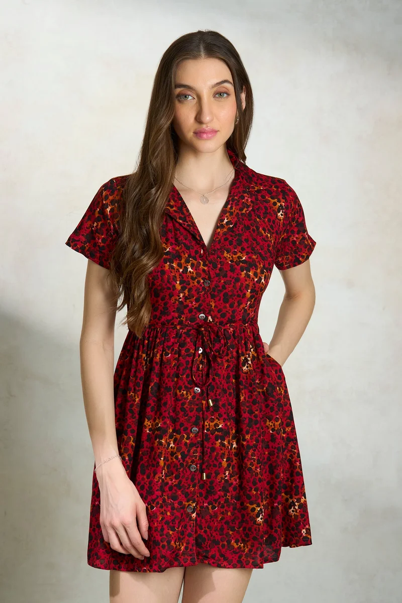 Virgio Viscose Animal Daywear Print Mini Dresses for Women