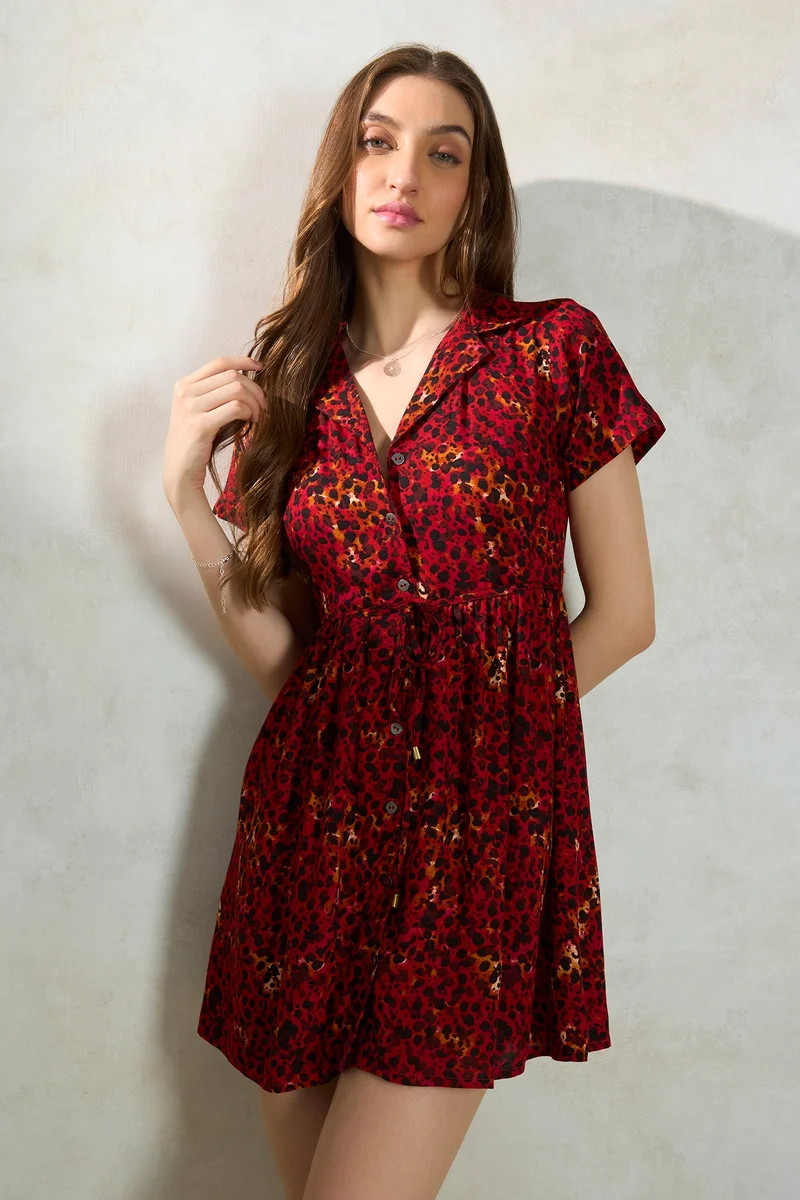 Virgio Viscose Animal Daywear Print Mini Dresses for Women