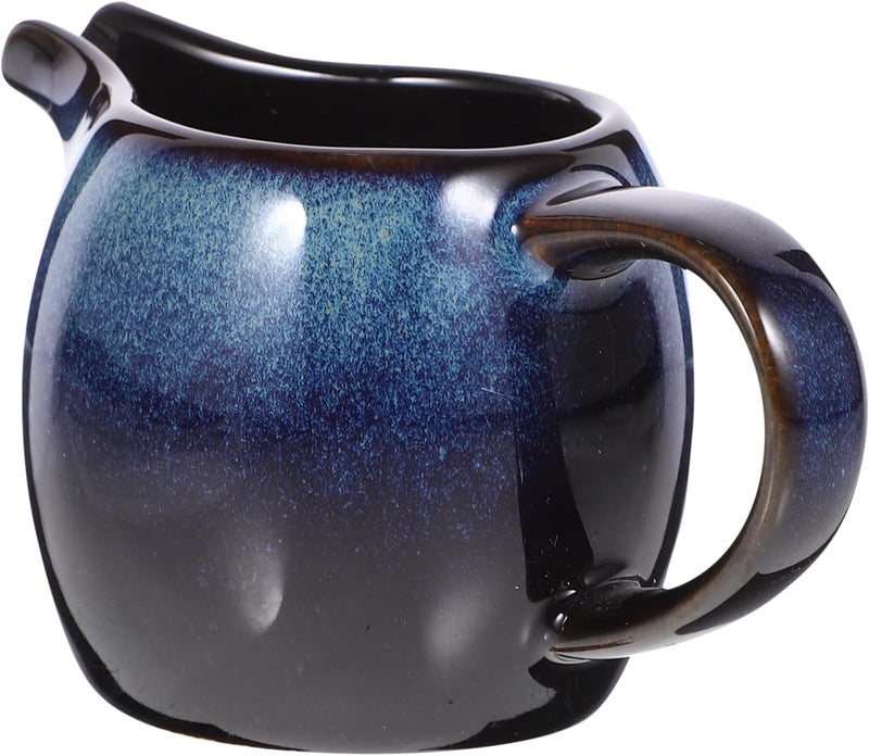 POPETPOP Ceramic Milk Creamer Pitcher with Handle and Spout Multi Use Jug for Coffee Sauce and Salad Dressings Elegant Blue Porcelain for Cafes Homes and Restaurants - Image 1