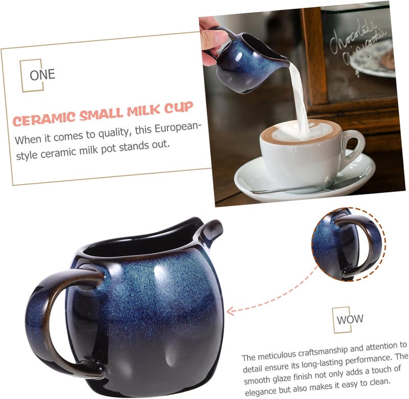 POPETPOP Ceramic Milk Creamer Pitcher with Handle and Spout Multi Use Jug for Coffee Sauce and Salad Dressings Elegant Blue Porcelain for Cafes Homes and Restaurants - Image 2