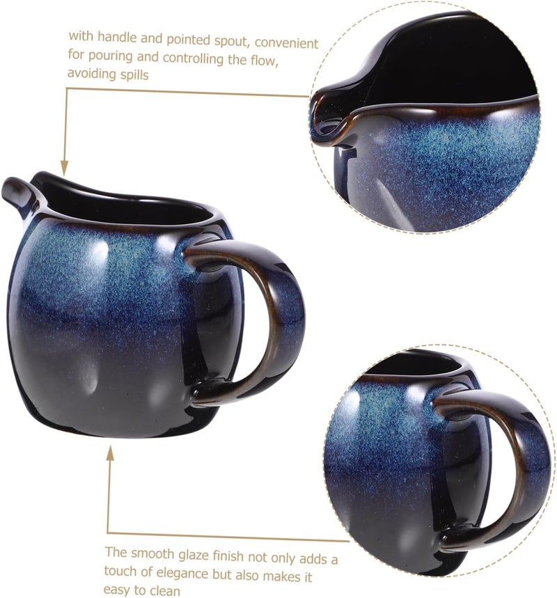 POPETPOP Ceramic Milk Creamer Pitcher with Handle and Spout Multi Use Jug for Coffee Sauce and Salad Dressings Elegant Blue Porcelain for Cafes Homes and Restaurants - Image 4