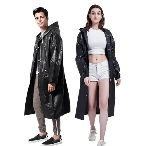 RR DESIGN Waterproof Rain Coat with Hood, Long Length, Transparent EVA Material,for Men & Women-Black - Image 1