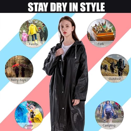 RR DESIGN Waterproof Rain Coat with Hood, Long Length, Transparent EVA Material,for Men & Women-Black - Image 5