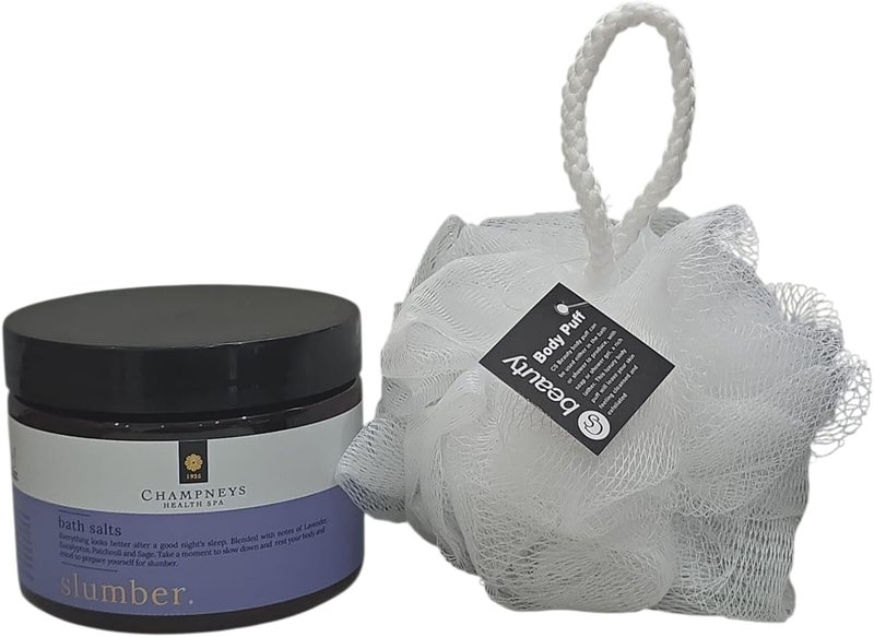 Chmpneys Slumber Bath Salts 300G Notes of Lavender with Free Beauty Body PuffAny Colour