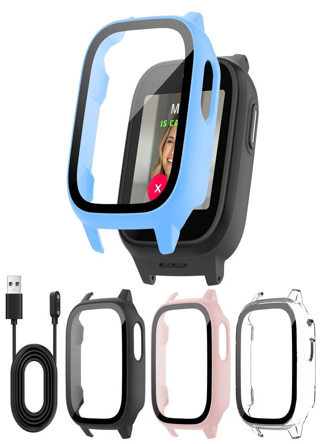 Tiorecime 4 Pack Case for Cosmo JrTrack 5 Kids Smart Watch with Tempered Glass Screen Protector, Shockproof Hard PC Bumper, Magnetic USB Charging Cable, Scratch Resistant Protective Cover - Image 1