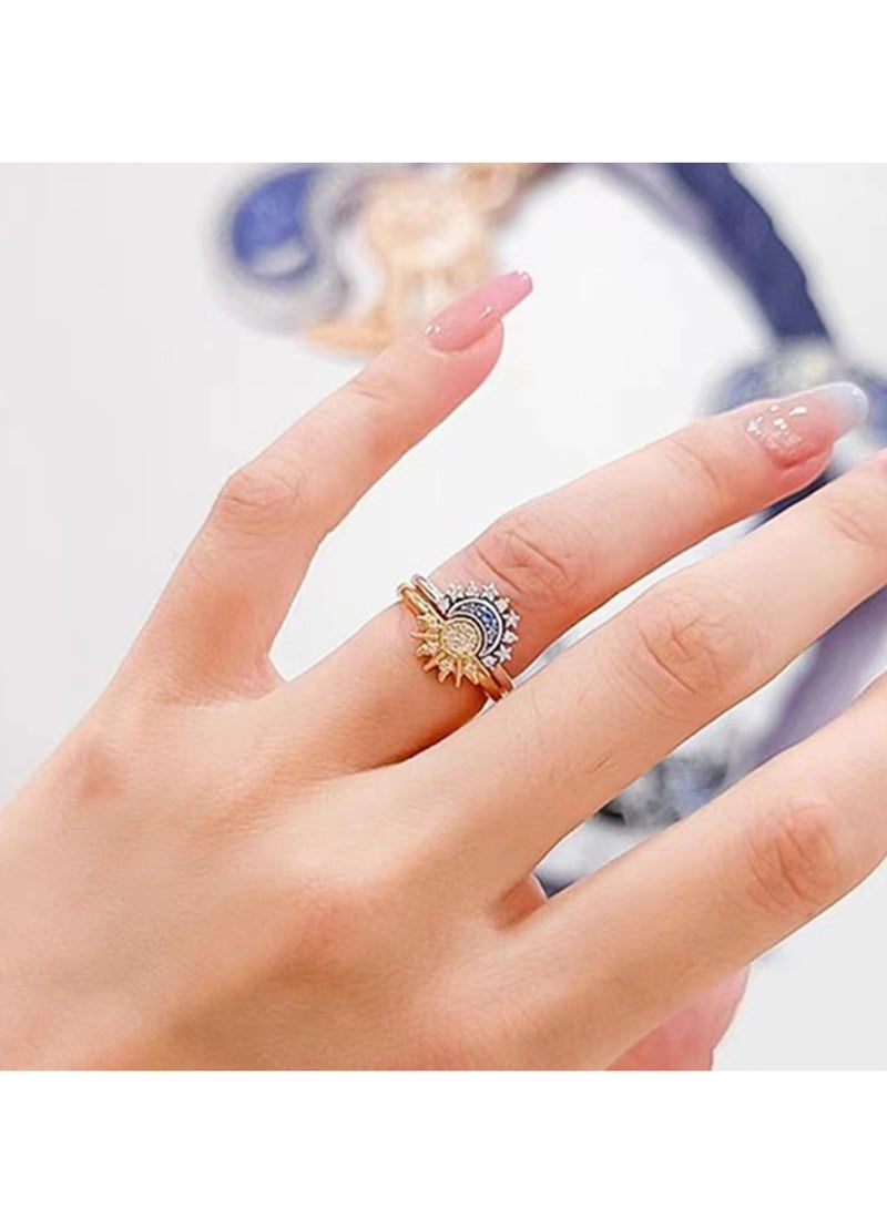 Barakah Celestial Sun and Moon Adjustable Ring Set for Women, Stackable Friendship Jewelry, Perfect Gift for Best Friends and Teen Girls - Image 2