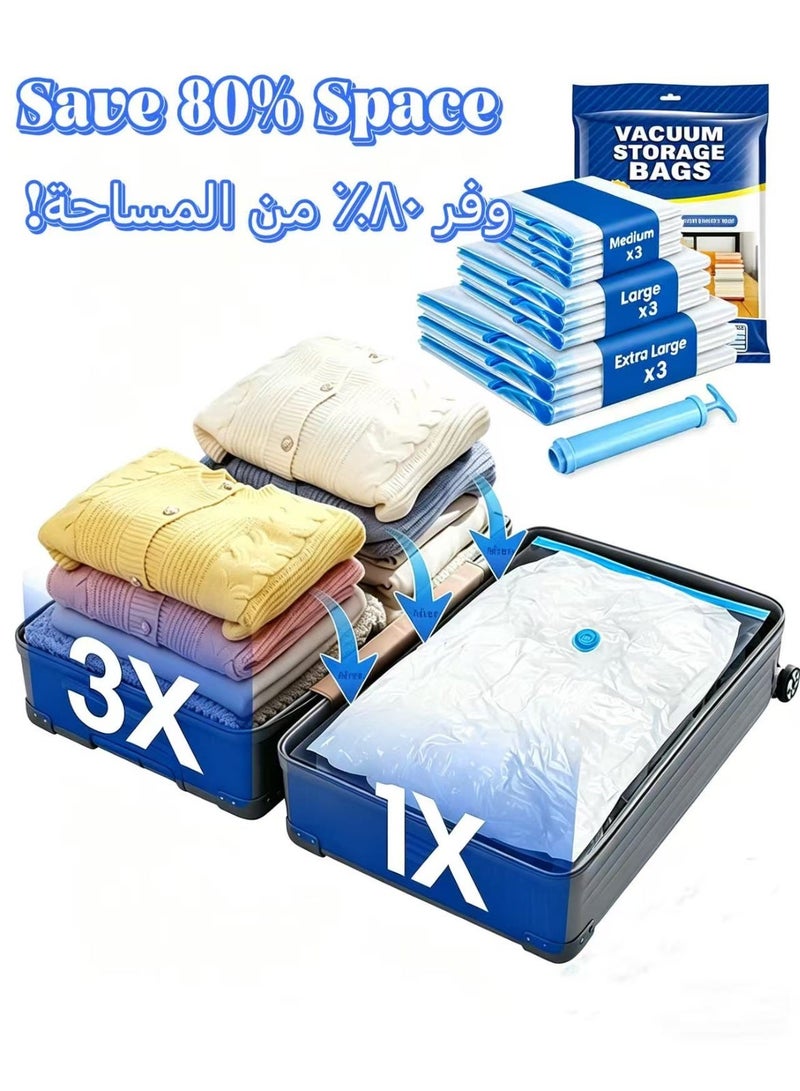 9 Pack Vacuum Storage Bags with Hand Pump, Thickened Large Compression Bags for Bedding & Clothes, Space Saver Organizer for Travel & Home (3 Medium, 3 Large, 3 XL) - Image 1