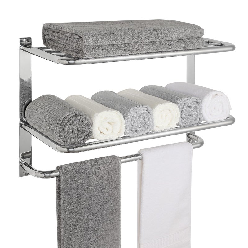 DEWVIE Towel Rack for Bathroom, DEWVIE 23 Inch Tower Holder with Tower Bars, SUS 304 Stainless Steel Lavatory Bath Towel Shelf Towel Hanger Wall Mount, 3-Tier (Brushed Nickel) - Image 1