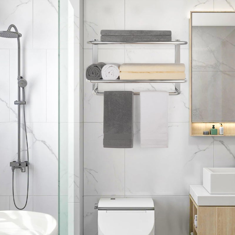 DEWVIE Towel Rack for Bathroom, DEWVIE 23 Inch Tower Holder with Tower Bars, SUS 304 Stainless Steel Lavatory Bath Towel Shelf Towel Hanger Wall Mount, 3-Tier (Brushed Nickel) - Image 3