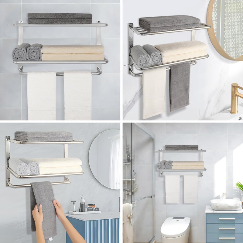 DEWVIE Towel Rack for Bathroom, DEWVIE 23 Inch Tower Holder with Tower Bars, SUS 304 Stainless Steel Lavatory Bath Towel Shelf Towel Hanger Wall Mount, 3-Tier (Brushed Nickel) - Image 5