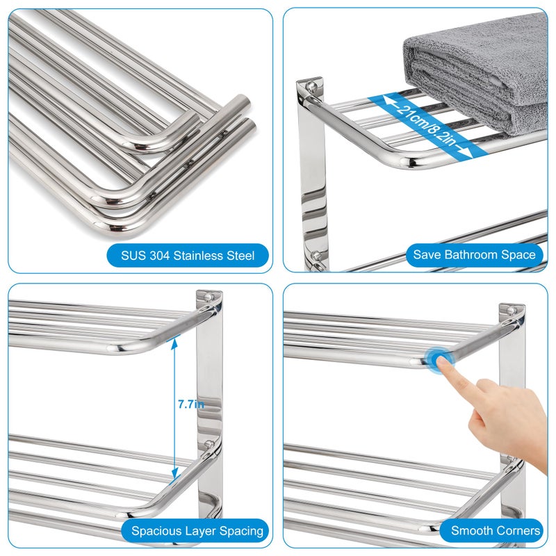DEWVIE Towel Rack for Bathroom, DEWVIE 23 Inch Tower Holder with Tower Bars, SUS 304 Stainless Steel Lavatory Bath Towel Shelf Towel Hanger Wall Mount, 3-Tier (Brushed Nickel) - Image 4