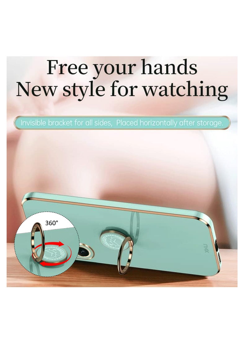 اووكاي [1+2] جراب لهاتف Xiaomi Redmi Note 13 5G مع واقي شاشة غطاء حماية مغناطيسي مطلي كهربائيًا مع حامل حلقي، جراب أنيق رفيع مقاوم للصدمات (أخضر، Note 13 5G) - Image 4