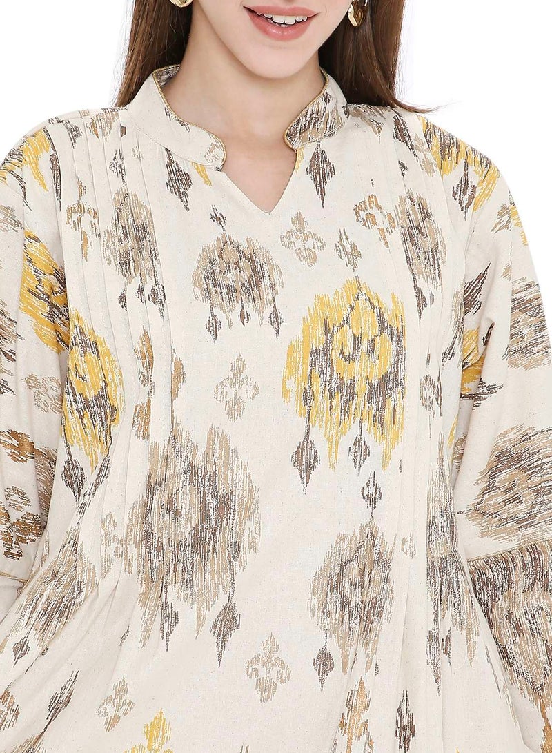 HANA & SARA HIGH QUALITY SHORT PRINTED FARASHA ARABIC KAFTAN JALABIYA DRESS  - Image 3
