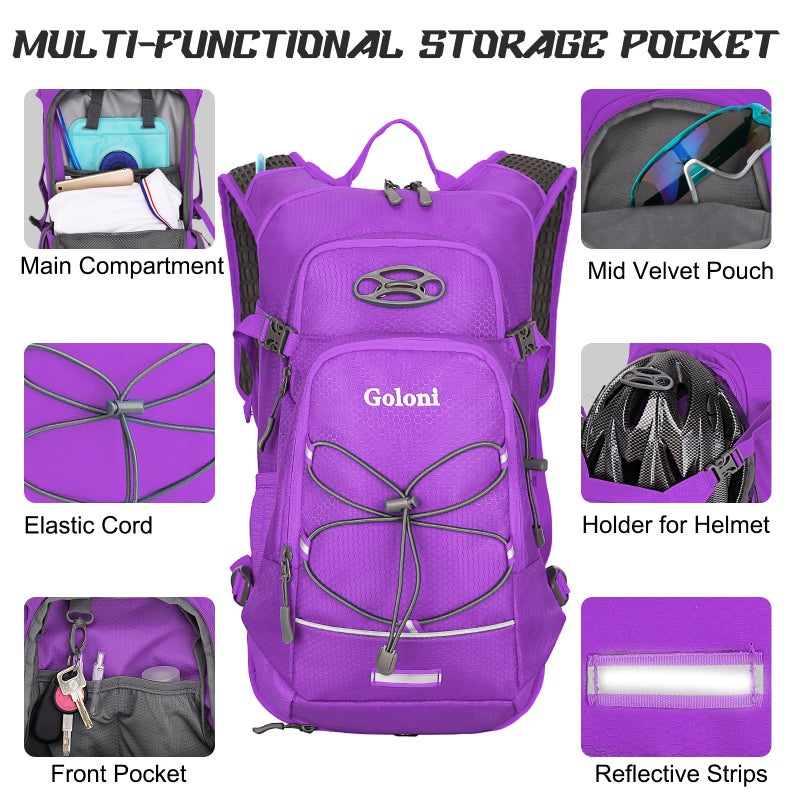 Goloni Hydration Backpack,Lightweight Hiking Backpack with 2L Water Bladder,Insulation Water Backpack for Men Women,Hydration Pack for Biking, Running, Festival,Camping - Image 3