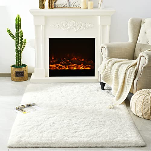 Merelax Modern Soft Fluffy Large Shaggy Rug for Bedroom Livingroom Dorm Kids Room Indoor Home Decorative, Non-Slip Plush Furry Fur Area Rugs Comfy Nursery Accent Floor Carpet 4'x6' Ivory - Image 2