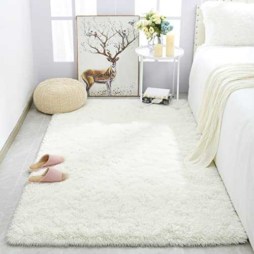 Merelax Modern Soft Fluffy Large Shaggy Rug for Bedroom Livingroom Dorm Kids Room Indoor Home Decorative, Non-Slip Plush Furry Fur Area Rugs Comfy Nursery Accent Floor Carpet 4'x6' Ivory - Image 5