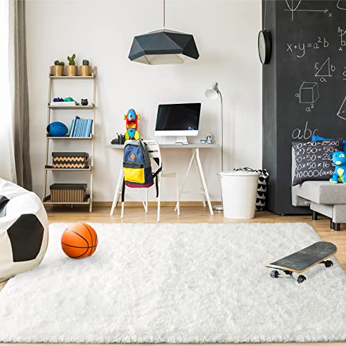 Merelax Modern Soft Fluffy Large Shaggy Rug for Bedroom Livingroom Dorm Kids Room Indoor Home Decorative, Non-Slip Plush Furry Fur Area Rugs Comfy Nursery Accent Floor Carpet 4'x6' Ivory - Image 3