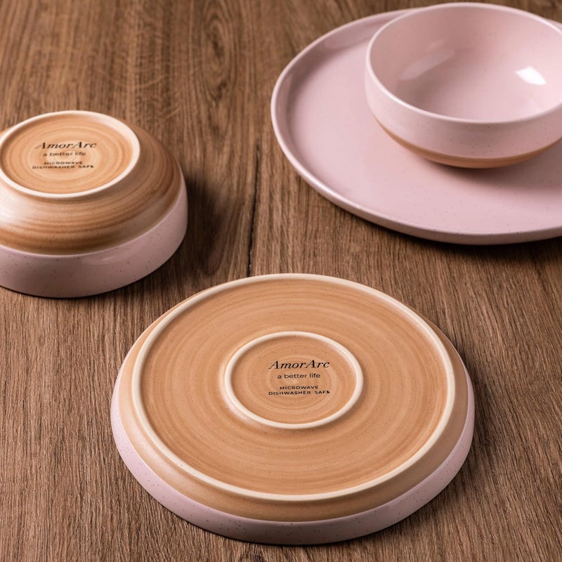 AmorArc Ceramic Dinnerware Sets for 4 12 Pieces Handpainted Plates and Bowls Set with Rustic Terracotta Underside Scratch Resistant Stoneware Dishes Set Dishwasher  Microwave Safe Cloud Pink - Image 3