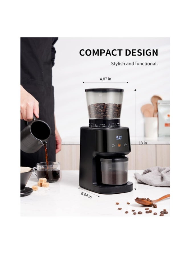 Dxmocos Conical Burr Coffee Grinder with Digital Timer Display, Electric Coffee Bean Grinder with 31 Precise Settings for Espresso/Drip/Pour Over/Cold Brew/French Press, Matte Black - Image 2
