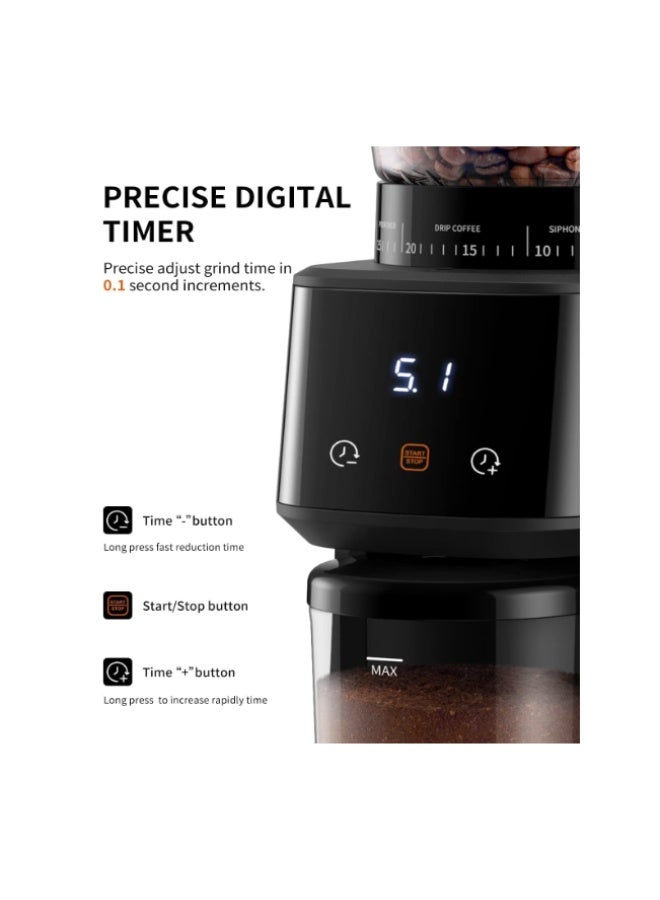 Dxmocos Conical Burr Coffee Grinder with Digital Timer Display, Electric Coffee Bean Grinder with 31 Precise Settings for Espresso/Drip/Pour Over/Cold Brew/French Press, Matte Black - Image 4